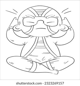 Coloring book super hero. Superhero Coloring page. Comic character isolated on white background Vector Illustration. kids coloring page with cute boy meditation