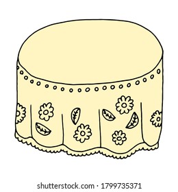 Coloring book. Tablecloth on the table. Black and white, hand-drawn.