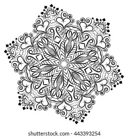 Coloring book or tatoo with  mandala. Vector illustration.