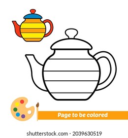 Libro de coloración, imagen vectorial de la olla de té