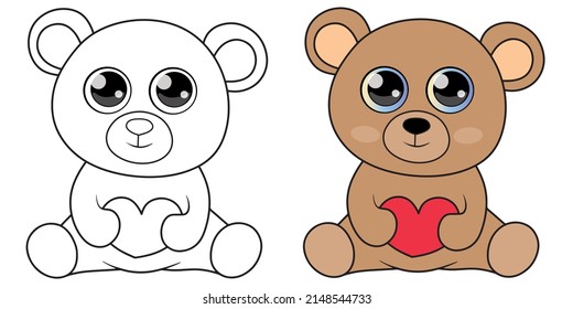 Libro de Colores con un oso de peluche con corazón, ilustración vectorial con un oso de peluche lindo.