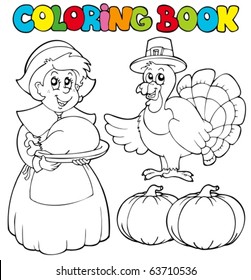 Coloring book Thanksgiving theme - vector illustration.