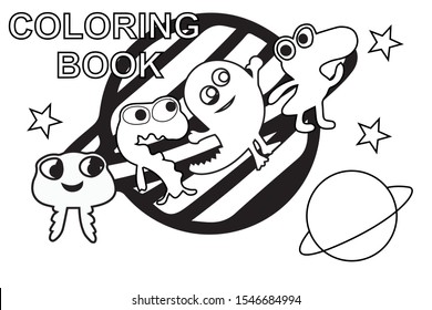 coloring book with theme monster in the space.-vector illustration