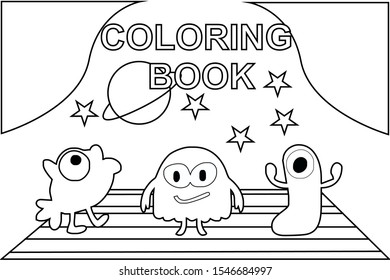 coloring book with theme monster in the space.-vector illustration