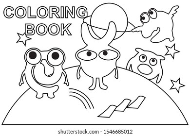 coloring book with theme monster in the space.-vector illustration