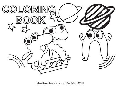 coloring book with theme monster in the space.-vector illustration