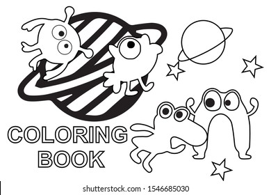 coloring book with theme monster in the space.-vector illustration