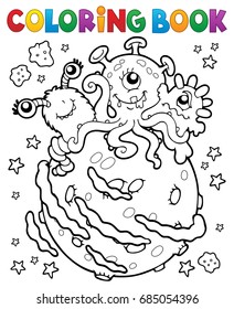Coloring book three aliens on planet - eps10 vector illustration.
