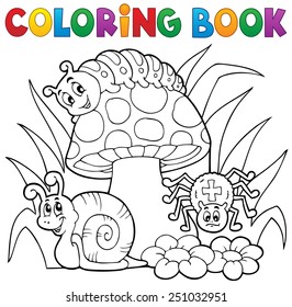 Coloring book toadstool with animals - eps10 vector illustration.