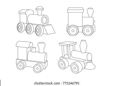 Coloring book toy trains and locomotives set.
Isolated outlined vector illustrations.
