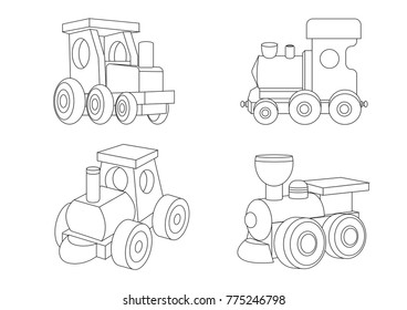 Coloring book toy trains and locomotives set.
Isolated outlined vector illustrations.
