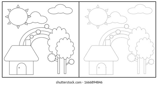 Coloring book with trace practice for kid