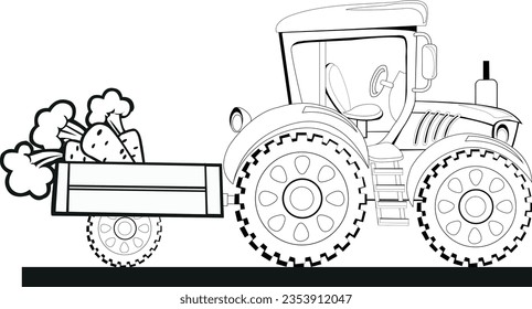 Coloring book tractor with trailer for printing