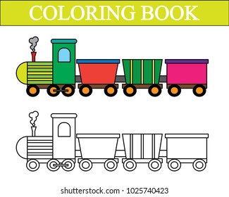 Coloring book. Train cartoon. Vector illustration.
