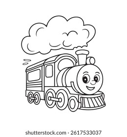 coloring book train for kids, vector illustration.