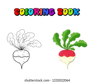 coloring book turnip cartoon icon design isolated on white background
