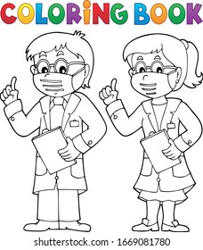 Coloring book two advising doctors - eps10 vector illustration.