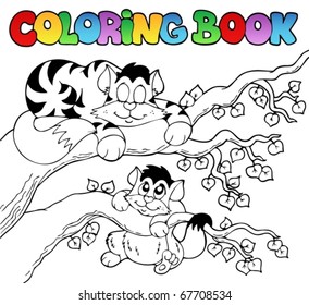 Coloring book with two cats - vector illustration.