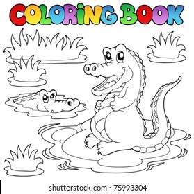 Coloring book with two crocodiles - vector illustration.