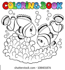 Coloring book two cute clown fishes - vector illustration.