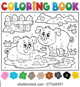 Coloring book with two happy pigs - eps10 vector illustration.
