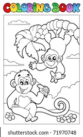 Coloring book with two monkeys - vector illustration.