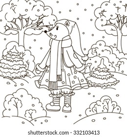 Coloring book two winter mouse - vector illustration.