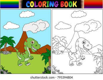 Coloring book with tyrannosaurus cartoon