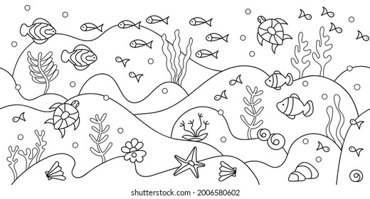 Coloring book Under water. Seamless Marine vector motif .