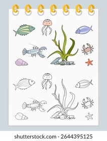 Livro de colorir Subaquático Seabed Oceano Mar Habitat