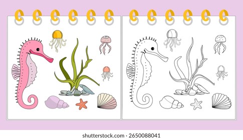Coloring book Underwater Seabed Ocean Sea habitat