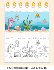 Coloring book Underwater Seabed Ocean Sea habitat