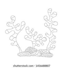 Coloring book. Underwater world of ocean plants. Anti-stress sketch by hand drawing with Doodle and zentangle elements.