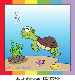 Coloring Book Undewater Sea Turtle