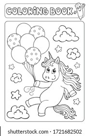 Coloring book unicorn with balloons 1 - eps10 vector illustration.