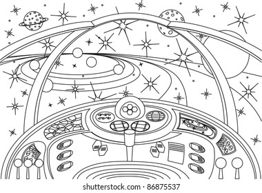 coloring book universe, vector illustration