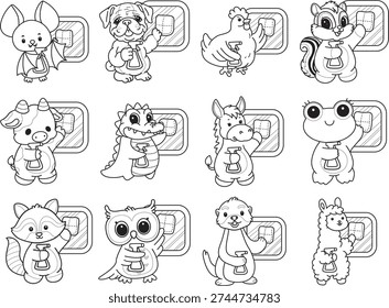 Coloring book of Variation of cute animal wipe the window