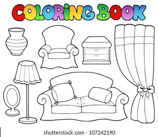 Libro de colorear varios muebles 1 - ilustración vectorial.