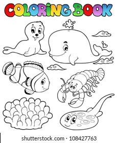 Coloring book various sea animals 3 - vector illustration.