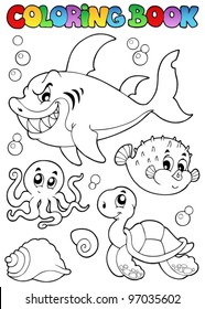 Coloring book various sea animals 1 - vector illustration.