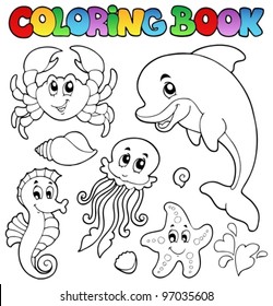 Coloring book various sea animals 2 - vector illustration.