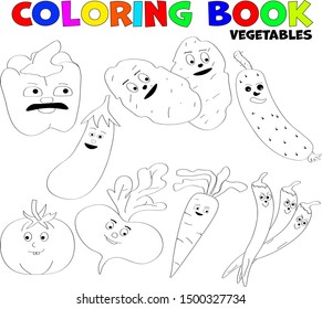 Coloring book with various vegetables