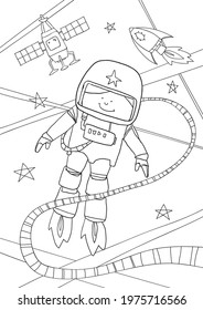 coloring book vAstronaut cute line art hand drawn artwork vector illustration a4