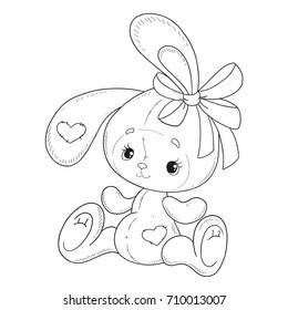 Coloring book vector  The Bunny coloring book  Bunny and bow  Teddy Hare  Contour white background  Hand drawing 
