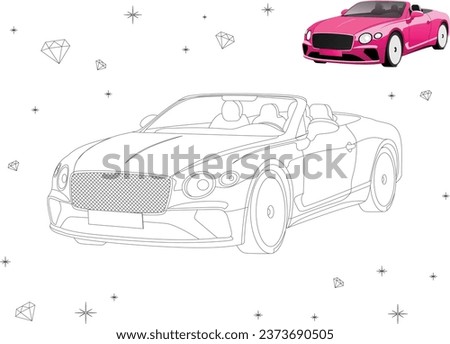 coloring book, vector, diamond, rhinestones, car, doll, pink, convertible