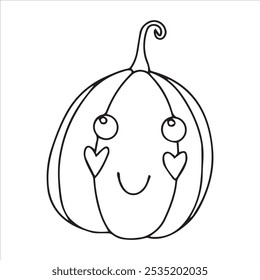 Coloring book. Vector drawing, cute character Halloween pumpkin. kawaii. Doodle style drawing