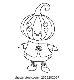 Coloring book. Vector drawing, cute character Halloween pumpkin. kawaii. Doodle style drawing