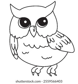 Coloring book. Vector drawing, cute owl. Wizard school, magic