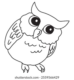 Coloring book. Vector drawing, cute owl. Wizard school, magic