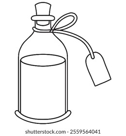 Coloring book. Vector drawing of potion in vintage bottle. Love potion, witchcraft, magic